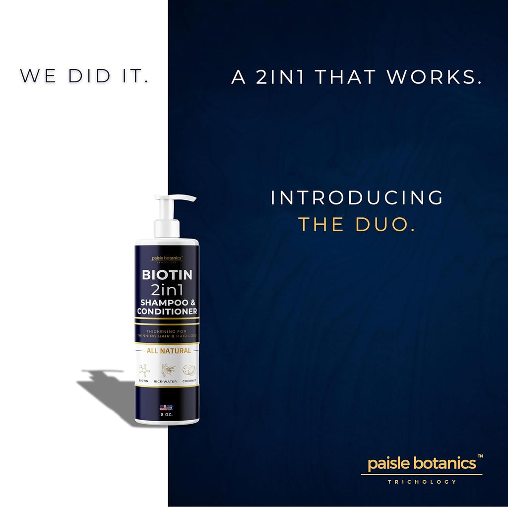 Biotin 2 in 1 Shampoo & Conditioner for Thinning Hair Treatment - Men & Women - Hair Growth Set