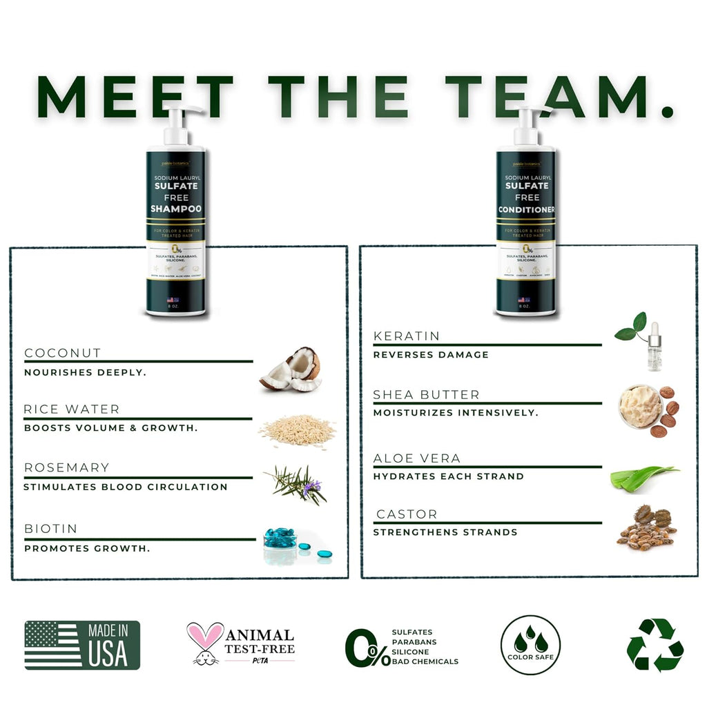 Sodium Lauryl Sulfate Free Shampoo and Conditioner Set Sulfate Free Shampoo and Conditioner For Color Treated Hair ALL NATURAL Women & Men Shampoo and Conditioner SLS Paraben and Sulfate Free Shampoo