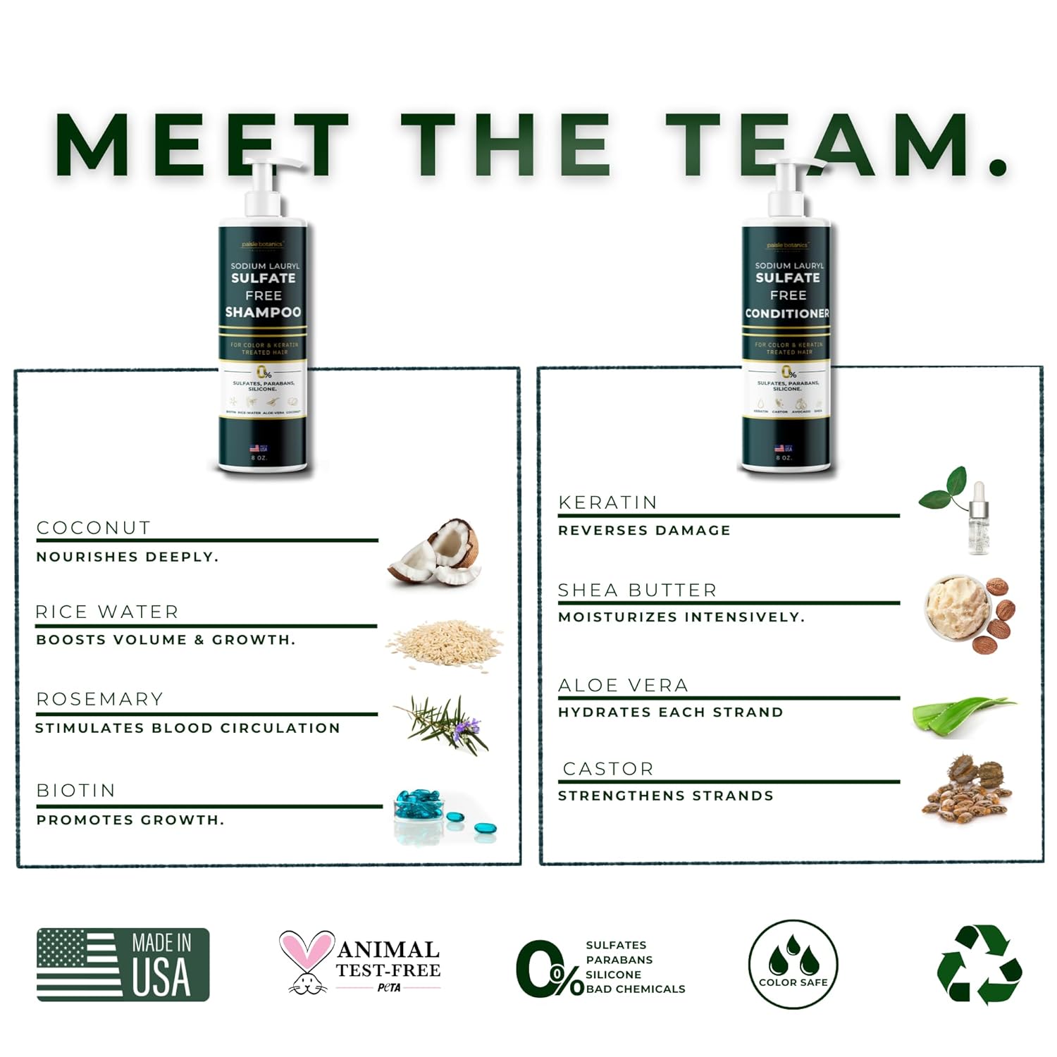 Sodium Lauryl Sulfate Free Shampoo and Conditioner Set Sulfate Free Shampoo and Conditioner For Color Treated Hair ALL NATURAL Women & Men Shampoo and Conditioner SLS Paraben and Sulfate Free Shampoo