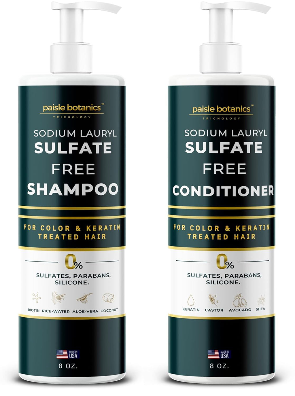 Sodium Lauryl Sulfate Free Shampoo and Conditioner Set Sulfate Free Shampoo and Conditioner For Color Treated Hair ALL NATURAL Women & Men Shampoo and Conditioner SLS Paraben and Sulfate Free Shampoo