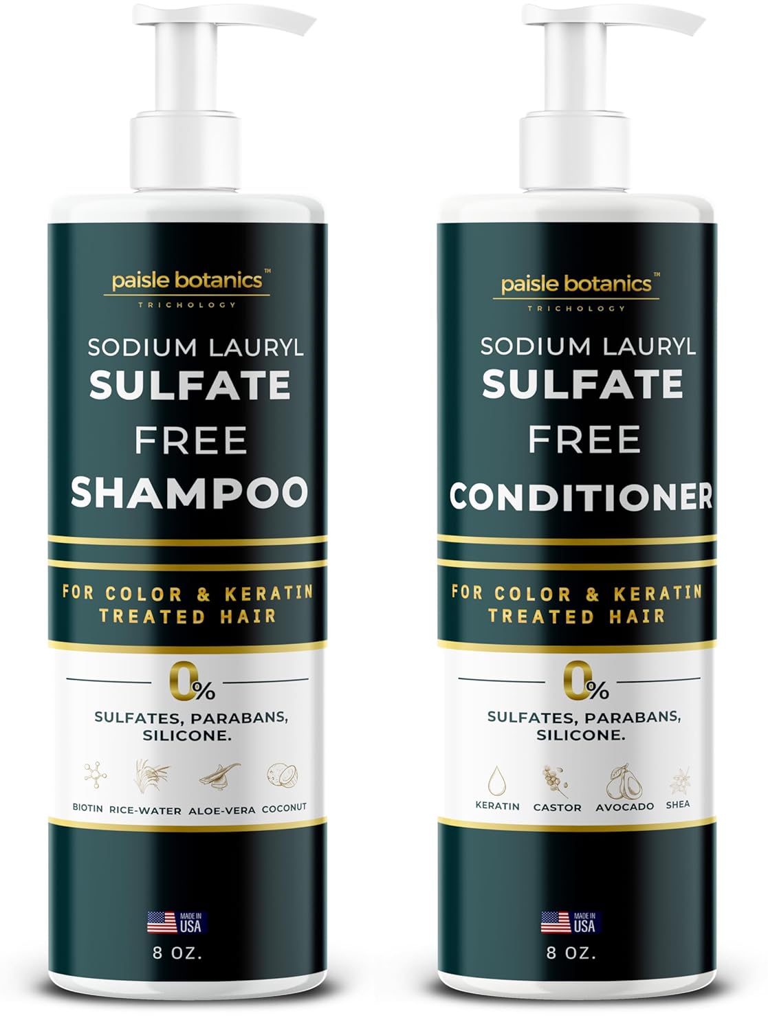 Sodium Lauryl Sulfate Free Shampoo and Conditioner Set Sulfate Free Shampoo and Conditioner For Color Treated Hair ALL NATURAL Women & Men Shampoo and Conditioner SLS Paraben and Sulfate Free Shampoo