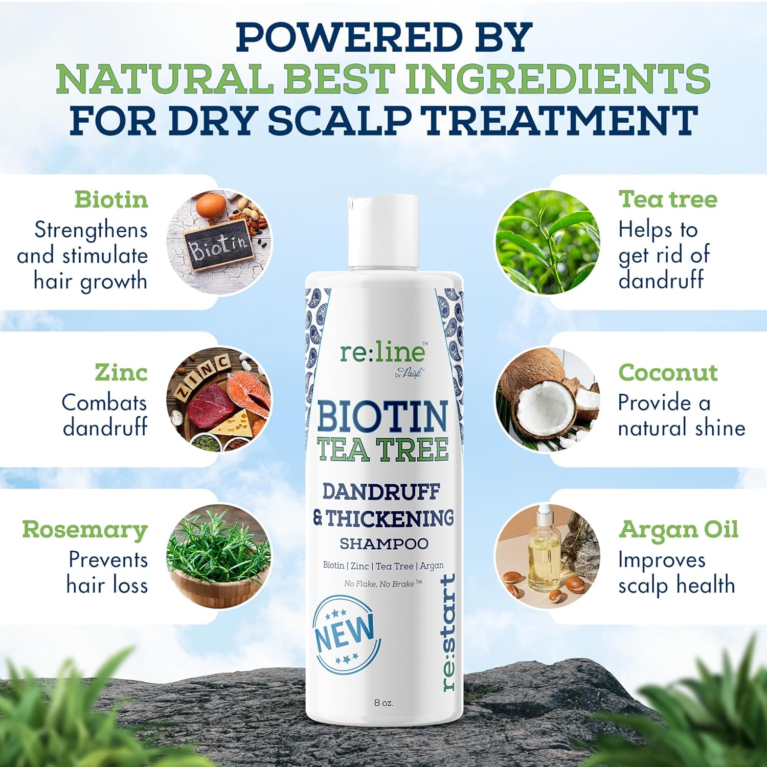 Anti Dandruff Shampoo for Men - Tea Tree Oil & Zinc Shampoo for Dandruff & Thinning Hair (8 OZ)